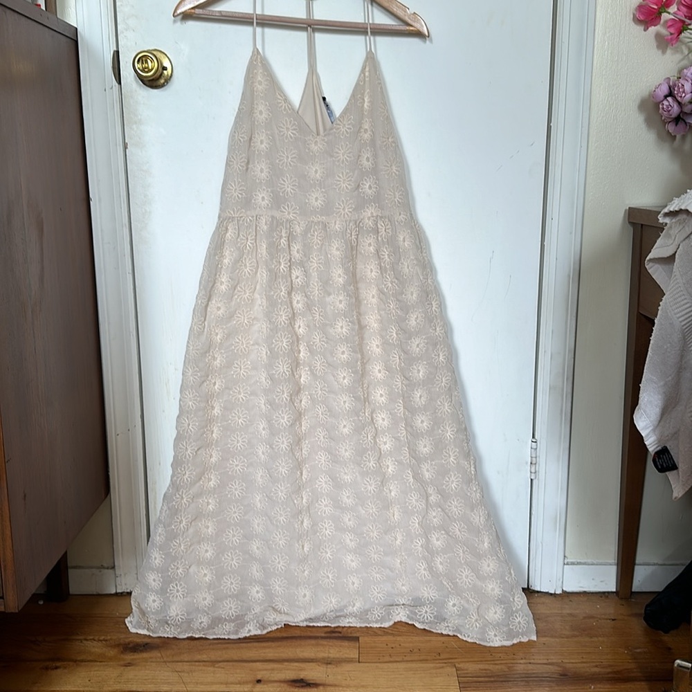 Spaghetti strap Zara maxi dress with floral embroidery